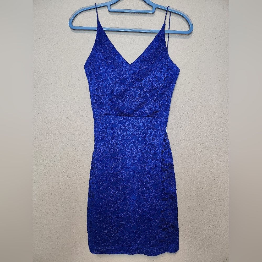 Teeze Me Women's Backless Lace Bodycon Dress Royal Blue Size 5/6